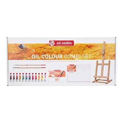 Imagen de Talens Art Creation Set de pintura al óleo para principiantes con 12 colores (tubos ml), pinceles, paleta, lienzo y caballete