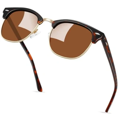 Imagen de KANASTAL Gafas de Sol Marrones Carey Hombre Polarizadas Mujer Medio Marco Clásico Retro Vintage Cuadradas Protección UV400 Sunglasses Brown Leopardo
