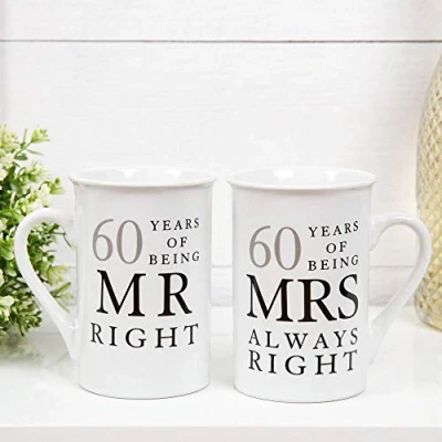 Imagen de Amore 60 Years of Being Mr Right and Mrs Always Par de tazas porcelana 10th Set