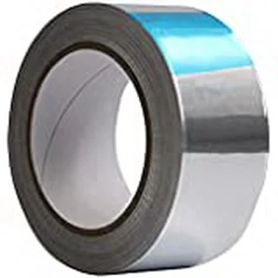 Imagen de Ferretelix cinta de aluminio adhesiva 50 mm x mt 30 micras selladora metálica para conductos aire altas y bajas temperaturas, resistente al agua, vapor, gas