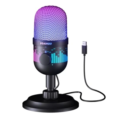 Imagen de Aokeo micrófono para juegos, USB de computadora PC, Mac, PS4/5, condensador podcast grabación estudio, transmisión YouTube, con luz LED