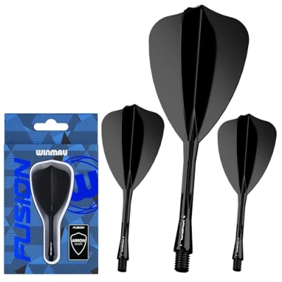 Imagen de WINMAU Dardos Fusion Sistema Integrado de Vuelo y Eje Arrow Forma diseño Color Negro, Longitud Intermedia