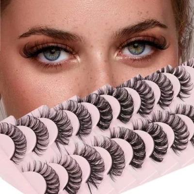 Imagen de False Eyelashes Russian Strip Lashes D Curl 3D Fake Natural Wispy Fluffy Volumn 16MM Faux Mink Eye Reusable Handmade 10 Pairs Pack (5 Styles Mix)
