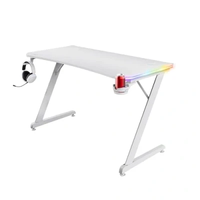 Imagen de Trust Gaming GXT 709W Luminus Mesa LED RGB, 10 Modos de Color, Alimentación USB, Soporte Auriculares y para Vasos, Escritorio Blanco 120 x 60 Ordenador, Oficina, Gamer