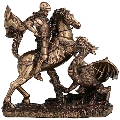 Imagen de Veronese Design Escultura de resina fundida en frío con acabado bronce San Jorge el cazador dragones 6 1/4 pulgadas
