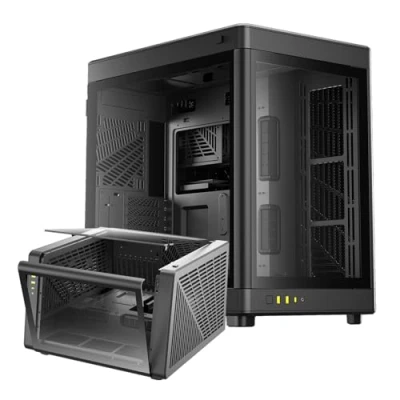 Imagen de GAMDIAS NESO P1 Carcasa ATX de Torre Completa negra Apertura Giro con un Solo Toque Panel panorámico Vidrio Templado Doble Cahmber orientación Alto Flujo Aire Gestión