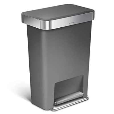 Imagen de simplehuman CW1386CB cubo rectangular con pedal y almacén de bolsas basura, plástico gris, 45 L