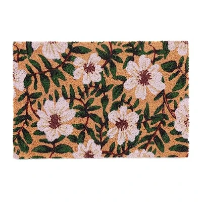 Imagen de Relaxdays Felpudo de Coco, Diseño Flores, 60 x 40 cm, Antideslizante, Alfombrilla Interior y Exterior, Multicolor