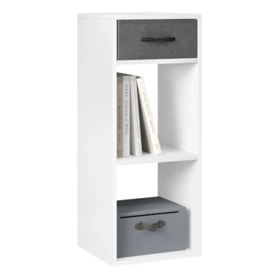 Imagen de WOLTU Estanteria de Libros 3 Niveles, Libreria con Cajón y 2 Compartimentos Abiertos, Biblioteca para Estudio, Oficina Dormitorio, 32,4x30x80 cm, Blanco, SK055ws