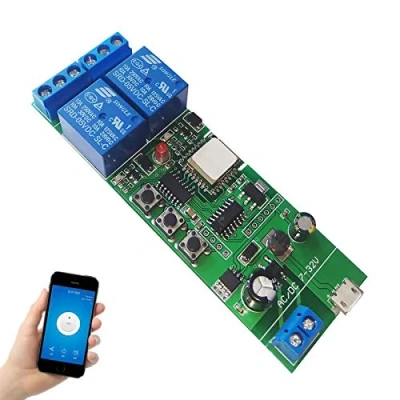 Imagen de Newgoal WiFi Jog Relay Interruptor momentáneo/autobloqueante Módulo de bricolaje Automatización inteligente del hogar eWeLink APP Control compatible Alexa/Google Assistant/IFTTT (ST DC2)