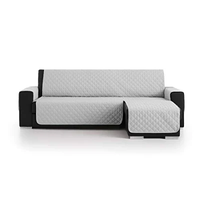 Imagen de S &amp; T Funda Cubre Sofá Chaise Longue Acolchado Antiácaros Protector Manchas Fabricado en España Poliéster 100% (Chaise 240, Gris Claro)