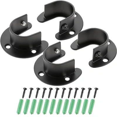 Imagen de Hicello 4 accesorios de barra para colgar en armario, 25 mm, color negro, soportes cortina, ropa, postes colgantes, acero inoxidable