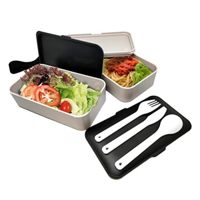 Imagen de NERTHUS FIH 415 Lunch Box hermético Doble con Cubiertos, Blanco y Negro, Única