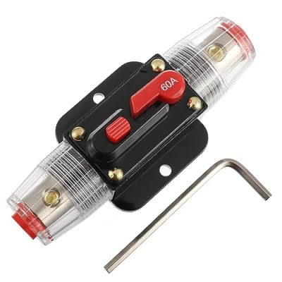Imagen de EPLZON 60A Interruptor de disyuntor 60 AMP Fusible Soporte en línea 12V 48V DC Botón reinicio manual para sistema amplificador sonido audio automóvil RV Home Marine Boat Truck