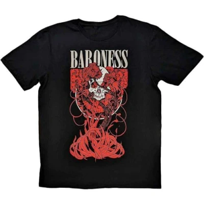 Imagen de Rock Off officially licensed products Camiseta con logotipo de Baroness Fleur Skull Band, Negro, S