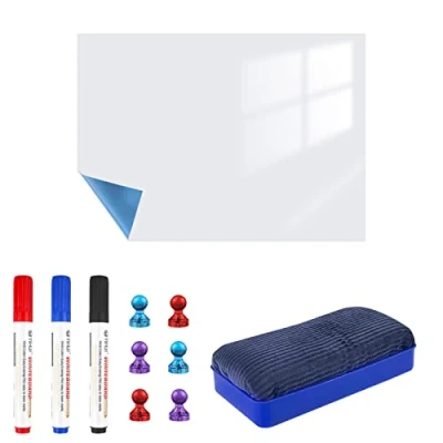 Imagen de Relota Pizarra Blanca Magnética 40 X 60cm, Tablero Magnetico Adhesiva de Borrado en Seco con 4 Rotuladores Blanca, Borrador, Iman, para Memorandos, Notas, Menús, Planificar Estudios