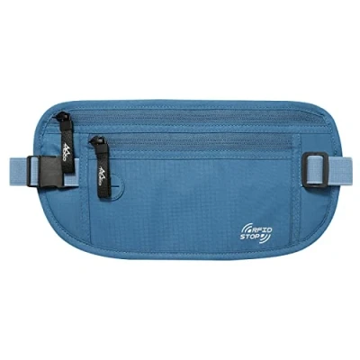Imagen de MoKo Bolsa de Cinturón Dinero para Viaje, Riñonera Impermeable Ligera Seguridad con Bolsillos y Bloqueo RFID Pasaportes, Efectivo, Tarjetas, Llaves, Ideal Mujer Hombre, Azul