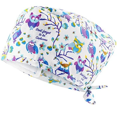Imagen de Adelina Gorro Quirofano Enfermera Gorros Mujer en Apuros Accesorio para Personal Médico Búhos blancos, Talla única