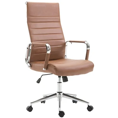 Imagen de CLP Silla De Oficina Kolumbus En Simil Cuero &amp; Base Metal con Ruedas I Escritorio Ergonómica Regulable Altura, Color:marrón Claro