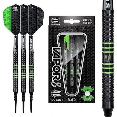 Imagen de TARGET Vapor 8 Black Green 18g Soft Tip Darts Set Dardos de Punta Suave, Verde, 18 g