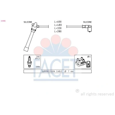 Imagen de FACET 4.9505 Juego de Cables Encendido Made in Italy OE Equivalent FIAT: Punto II Hatchback, Brava BRAVO 1, LANCIA: Y