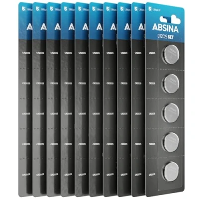 Imagen de ABSINA 50x CR2025 3V Lithium Battery Pila 2025 a Prueba de Fugas y Duradera 3V, CR Boton, Boton CR2025, Pilas Battery, bateria Litio