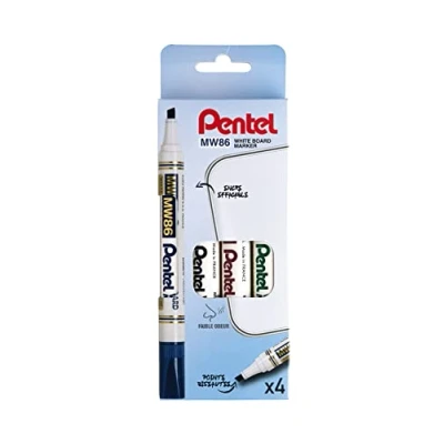 Imagen de Pentel mw86 a rotuladores para pizarra blanca punta cuadrada media tinta, color 4 couleurs Pochette de