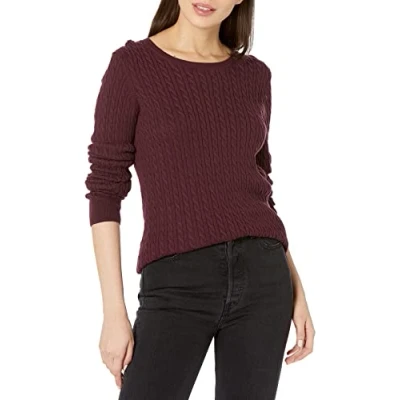 Imagen de Amazon Essentials Jersey de Cuello Redondo y Manga Larga en Ligero Punto Trenzado (Disponible Tallas Grandes) Mujer, Burdeos, L