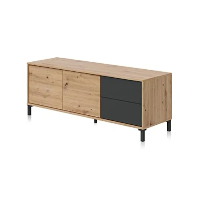 Imagen de Habitdesign Modulo de TV 2 Puertas y Cajones, Mueble TV, Modelo Brooklyn, Acabado en Roble Nodi Gris Antracita, Medidas: 130 cm (Ancho) x 47 (Alto) 41 (Fondo)