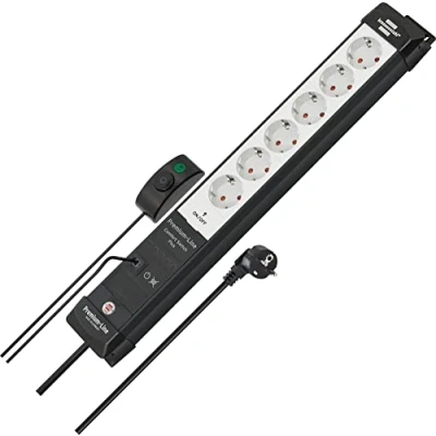 Imagen de Brennenstuhl Premium Line Comfort Switch Plus regleta enchufes con 6 Tomas de Corriente (Cable 3m, Interruptor Adicional Mano/pie Mediante conexión RJ 11, montable, Made in Germany) Negro/Gris