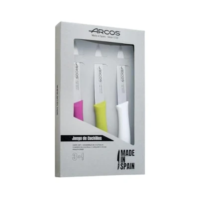 Imagen de Arcos Set 3 cuchillos Mondadores cuchillo de pelar patatas Acero Inoxidable Nitrum Hoja 100 mm Envase Ecológico Multicolor