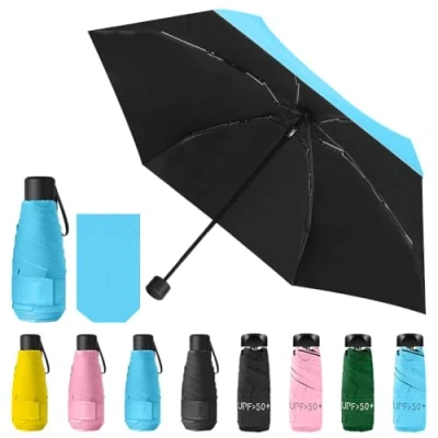 Imagen de Vicloon Paraguas plegables,Mini del Sol,Paraguas de Viaje Portátil con Diseño Esqueleto Mejorado 210T Negro Tela Goma, Plegables y Compacto Resistencia UV &amp; Impermeable azul