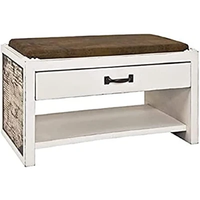 Imagen de HAKU Möbel Banco para zapatos motivo, vintage, MDF, tejido textil Dim.: AN 72 cm x AL 42 P 38 cm, Estilo: Industrial