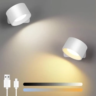 Imagen de Birnetek Aplique Pared Interior 2 Pcs, LED Lampara con Batería, de Sin Cable Atenuable, Control Táctil, Para Dormitorio Escaleras Baño Sala Estar (Blanco)