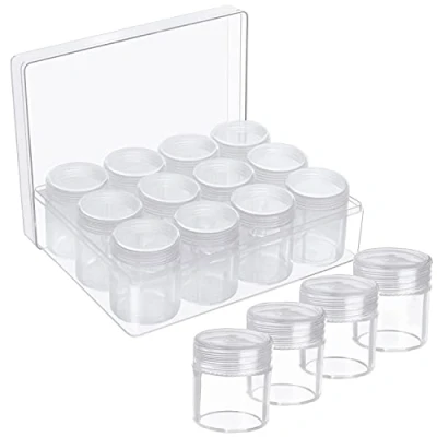 Imagen de Hermosa caja de almacenamiento perlas 12 pequeños tarros plástico transparente extraíble con tapa Tubos para perlas, joyas, uñas DIY, pendientes, lentejuelas y bordado