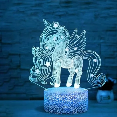 Imagen de Deluisho Luz Nocturna Infantil Unicornio, de Unicornio Para Niños, Lámpara Led Ilusión 3d, Mando a Distancia 16 Colores Cambiantes Regulable con Interruptor Táctil, Noche