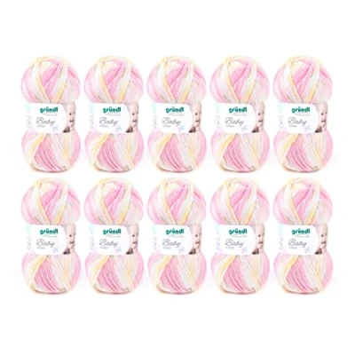 Imagen de Gründl 3457 02 Baby Color lana, 70% poliacrílico, 30% poliamida, Rosa Multicolor, 35 x 32 8 cm, pack de 10