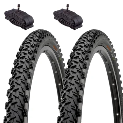 Imagen de 2 neumáticos 26 x 2,10 (56 559) + cámaras América, con tacos negros para bicicleta de montaña unisex