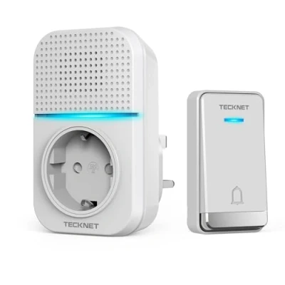 Imagen de TECKNET Timbre Inalámbrico con Enchufe Impermeable para Puerta, 60 Melodías Rango de 400M Distancia Casa, 5 Niveles Volumen, No Necesita Batería