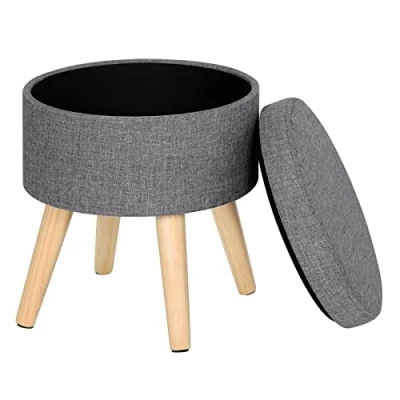 Imagen de WOLTU Taburete con Espacio de Almacenamiento Tapa Extraíble Asiento Lino Madera Maciza, Gris Claro, SH08hgr 1