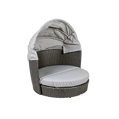 Imagen de Greemotion Cama para Perros de Poli Ratán con Techo y Cojines 100% Poliéster, Cesta Mascotas Cubierta, Aprox. 78 x 61/100 83 cm, Gris