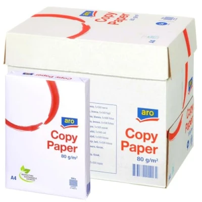 Imagen de aro papel A4 para fotocopiadora, paquete de 2500 hojas (5x500), grosor: 80 g/m², multiuso, impresoras láser/Inkjet, comercial, oficina, color blanco (Papel normal)