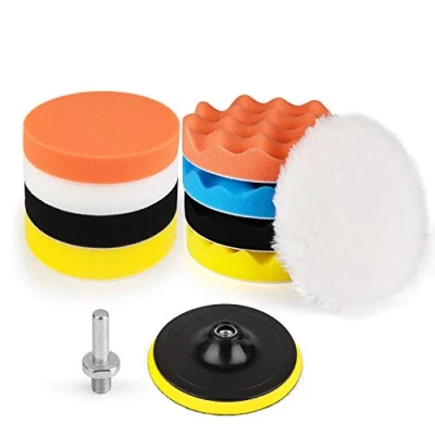 Imagen de Kshineni Pulir Coche 150mm 11Piezas Esponja de Pulido Pulidora Coche, M14 Adaptador Taladro y Almohadillas Cera Lana Kit Faros