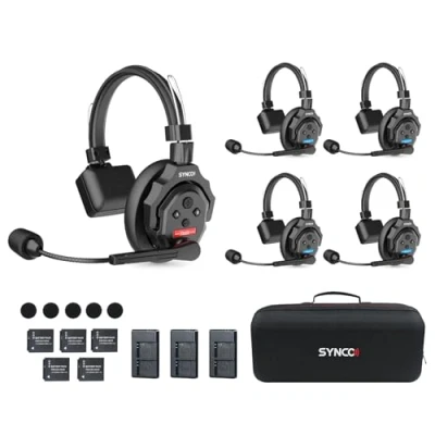 Imagen de SYNCO Auriculares Intercomunicadores Inalámbricos, XTALK X5 2.4GHz Inalámbricos Full Duplex con Comunicación de 24H 350M, Sistema Intercomunicación Monitoreo en Tiempo Real