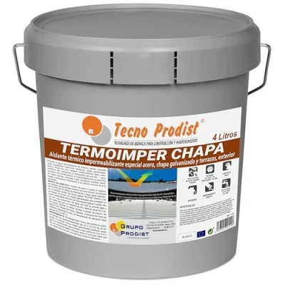 Imagen de TERMOIMPER CHAPA de Tecno Prodist 4 Litros (BLANCO ÓPTICO) Pintura al agua Aislante Térmico Exterior Especial acero, galvanizado y terrazas Aísla calor frio