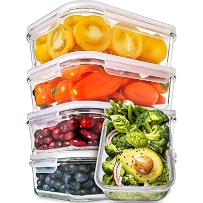 Imagen de Prep Naturals [5 pieza] Recipientes de Cristal para Alimentos Hermético con Tapas Vidrio sin BPA (880 ml: 1 Compartimentos)