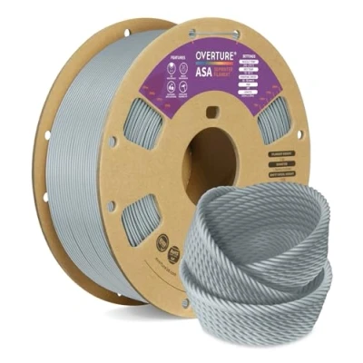 Imagen de OVERTURE Filamento ASA 1.75mm 1kg(2.2 lbs), Para Impresora 3D, Resistente al Calor y a la Intemperie, Precisión Dimensional +/ 0.02mm(Gris)