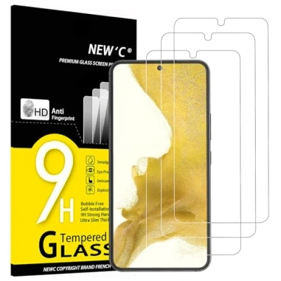 Imagen de NEW&#039;C 3 Piezas, Protector Pantalla para Samsung Galaxy S22 5G, Antiarañazos, Antihuellas, Sin Burbujas, Dureza 9H, 0.26 mm Ultra Transparente, Vidrio Templado Resistente