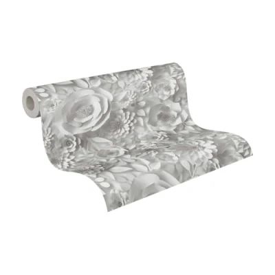 Imagen de A.S. Création Papel Pintado Floral en 3D Gris y Blanco de Pared para Diferentes Espacios 10,05 m x 0,53