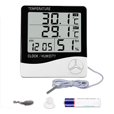 Imagen de Mengshen Termómetro digital de higrómetro, monitor humedad temperatura interior y exterior, home office tempómetro indicador pantalla lcd, batería incluida TH03